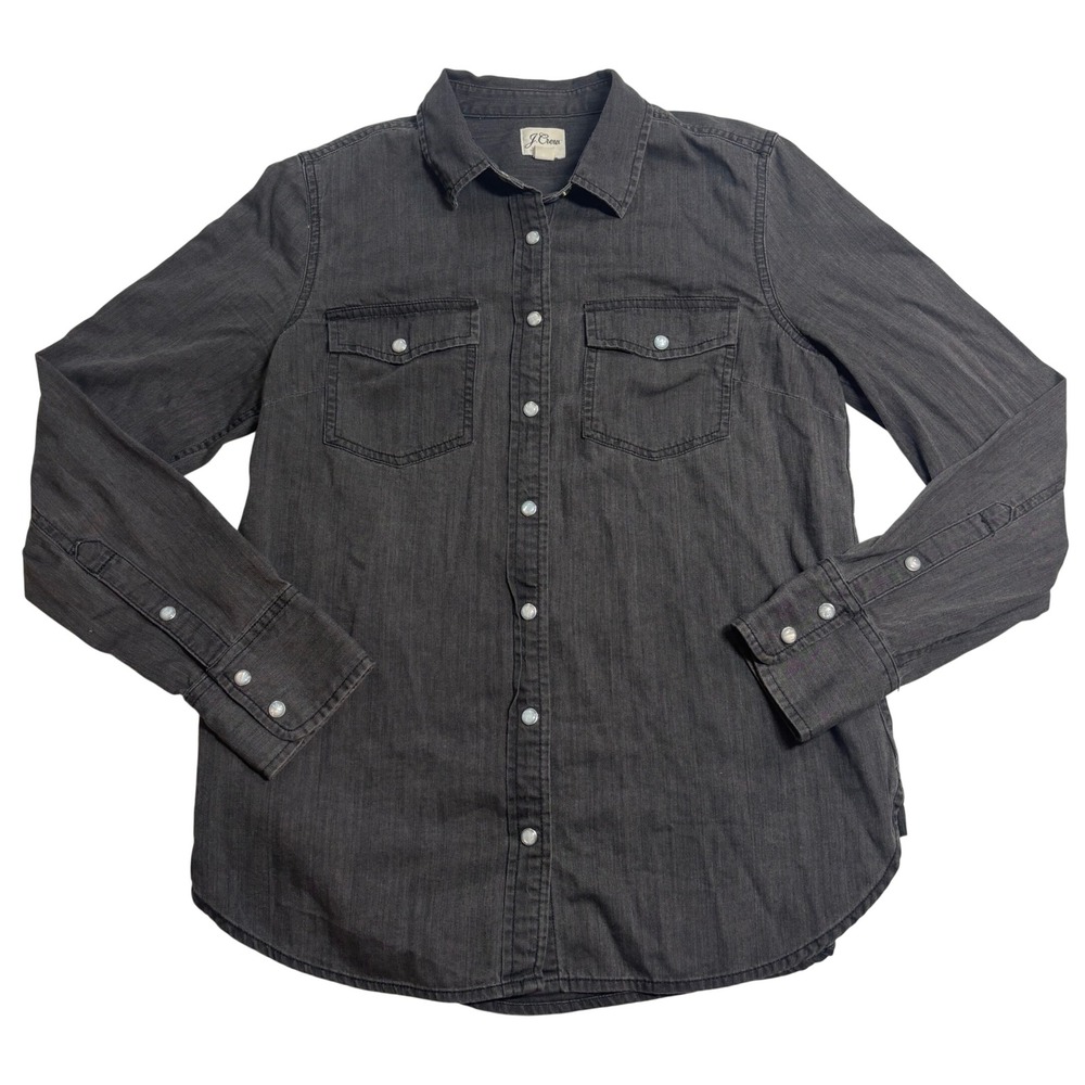 J. Crew Denim Shirt Women's Charcoal Gray Excellent Western Snap Front Size 6